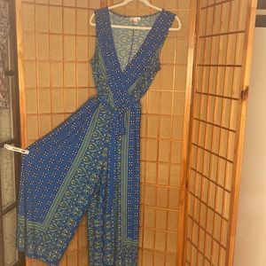 London Style Collection Jumpsuit Blue Print Sleeveless One Piece Jumpsuit